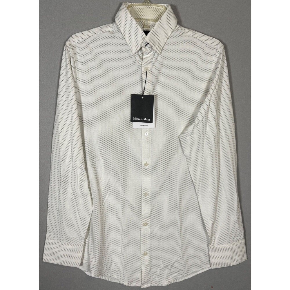 NWT Mizzen Main Leeward Shirt Mens S Trim Fit White Polka Dot LS Performance